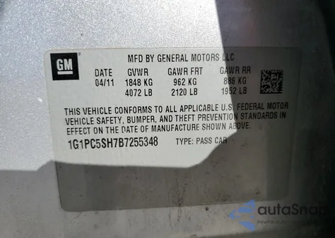2011 Chevrolet Cruze Ls from USA, damaged, VIN 1G1PC5SH7B7255348